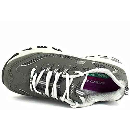 Skechers Women's D'Lites - Me Time Lace Up Fashion Sneakers, Grey / White, 7.5 Wide