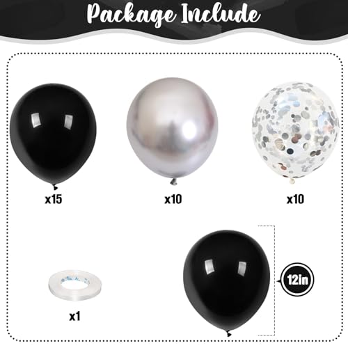 Black and Silver Balloons, 12 Inch Metallic Chrome Black Silver Confetti Latex Helium Balloons for Men Boys Birthday Baby ...