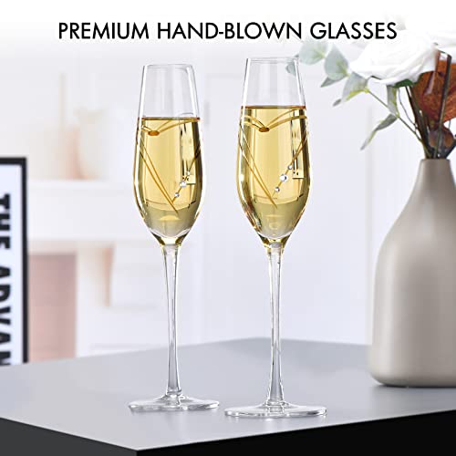 Parihy Champagne Flutes, Bride and Groom Wedding Toasting Champagne Glasses Set of 2 with Engraved Love Heart Design Embel...