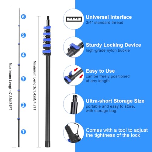 30 Foot High Ceiling Duster Kits with 4.7-24 FT Carbon Fiber Extension Pole, Feather Duster, Cobweb Duster, Ceiling Fan Du...
