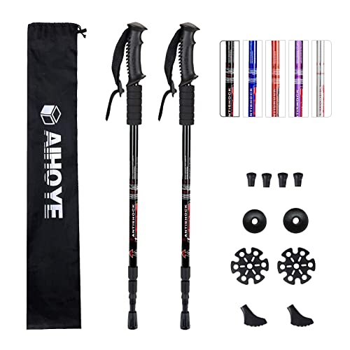 Aihoye Hiking Trekking Poles, 2 Pack Collapsible, Lightweight, Anti Shock, Walking Sticks, Adjustable Hiking Pole for Men ...