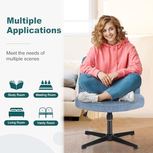 OLIXIS Criss Cross Chairs Legged Armless No Wheels Wide Seat Height Adjustable Swivel Rolling Padded Fabric Home Office De...