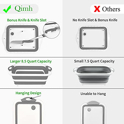 QiMH Collapsible Cutting Board - Foldable Multi-function Dish Tub - Washing and Draining Veggies Fruits Food Grade Sink St...