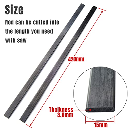 2pcs 3x15mm Length 420mm Flat Carbon Fiber Bars,Pultruded Carbon Fiber Strips