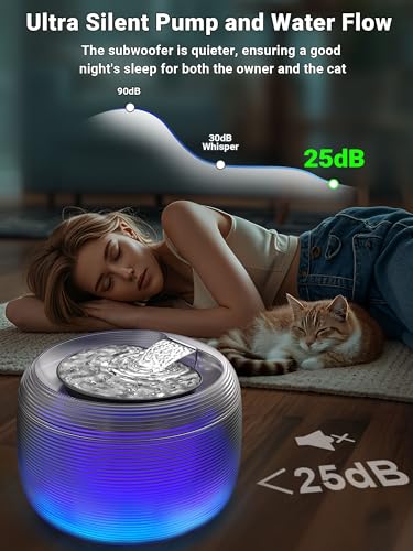 Kastty 3.5L Quiet Cat Water Fountain,118oz Large Capacity Pet Water Fountain for Cats Indoor with Water Level LED Light, E...