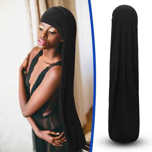 2 Pcs Jumbo Dreadlock Cap Hair Dreads Head Wrap Loc Wraps for Dreads Hair Accessories for Men Women Sleeping(Black,Black,37 Inches)