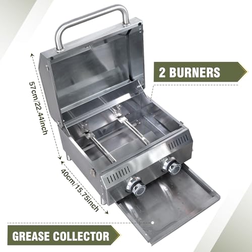 Bestfire Tabletop Gas Grill 2 Burners, 20,000 BTUs Stainless Steel Portable Propane Grill with Legs for Outdoor Patio Back...