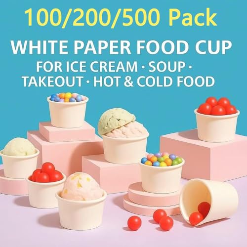 SOPARO 100/200/300/500/1000 PCS 10/12 Oz Ice Cream Paper Cups Batch Disposable Solid Color Paper Dessert Bowls for Snacks,...