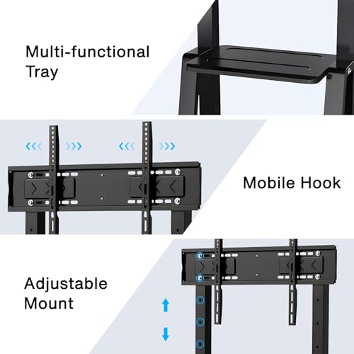 43-65" Height Adjustable Mobile Stand for Smart Boards | with 4 Lockable Wheels & Universal Mount | Versatile Classroom, H...