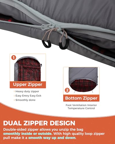 KingCamp Sleeping Bag for Adults, Cold Weather & Warm Extra Wide Big & Tall XL Portable Waterproof Flannel Sleeping Bags, ...