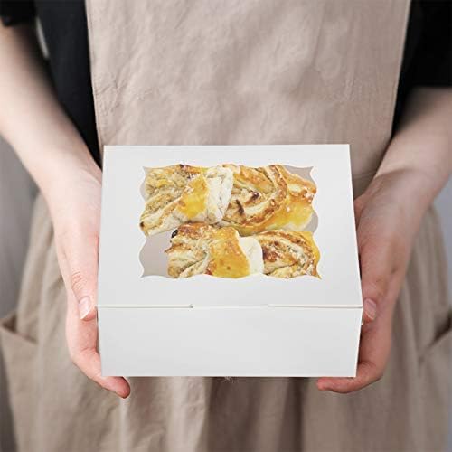 HawHawToys 60 Pcs Bakery Boxes with Window, 6 x 6 x 3 Inches, White Cookie & Pastry Boxes for Baked Goods