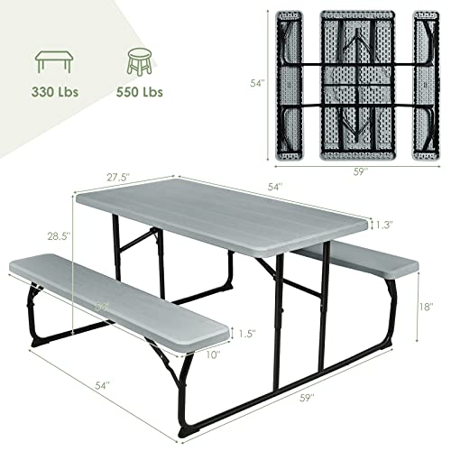 Giantex Folding Picnic Table Bench Set, Outdoor Dining Table Set, Large Camping Table for Patio Lawn Garden Poolside, Port...