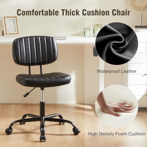 DUMOS Small Armless Home Desk Chair with Low Back Lumbar Support, Height Adjustable PU Leather Computer Task Chair with 36...