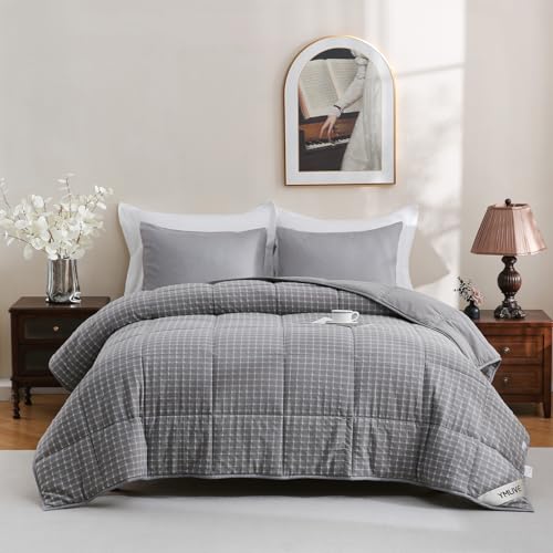 YMLIVE Wool Comforter Duvet Insert for All Season Queen Size, Luxurious Organic Wool Fill Duvet, 100% Noiseless Waffle Cot...