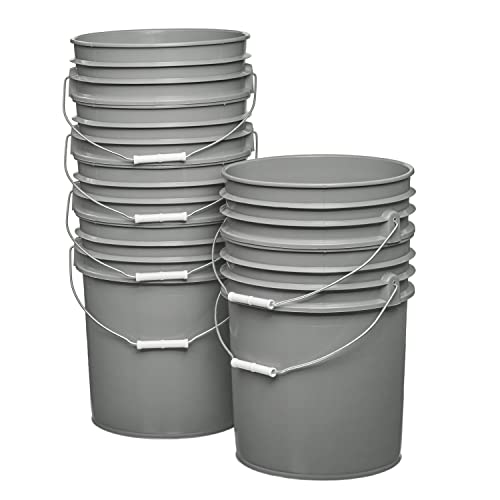 Hudson Exchange Premium 5 Gallon Bucket, HDPE, Gray, 6 Pack