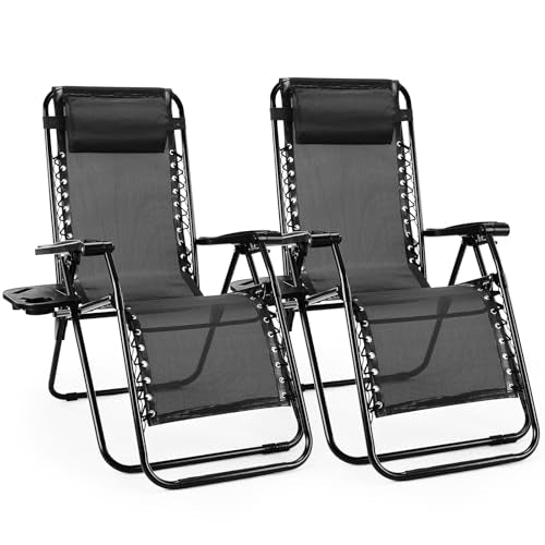 Sweetcrispy Zero Gravity Chairs, Set of 2 Portable Recliner Beach Camping Patio Outdoor Folding Lounge Chair with Cup Hold...