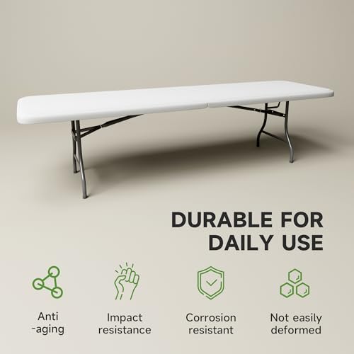 Ortus Collective Folding Table 8 Foot - Heavy Duty 660LBS Capacity, Sturdy & Foldable Design with Safety Lock - Portable T...