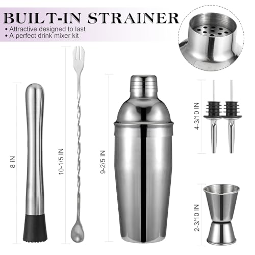 Cocktail Shaker Set, 6-Piece Mixology Bartender Kit Premium Shakers Bartending: Martini Shaker Jigger Mixing Spoon Muddler...