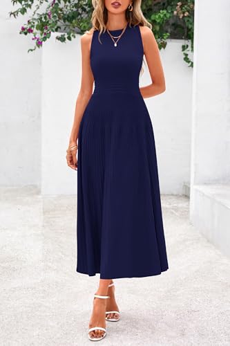 PRETTYGARDEN Spring Casual Dresses for Women 2026 Summer Business Work Midi Sleeveless A Line Pleated Cocktail Dress