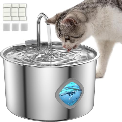 Cat Water Fountain Stainless Steel [3.2L/108oz] Large Capacity Automatic Water Dispenser for Cats Indoor with 3 Filters Ki...