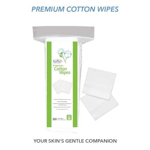 ForPro Professional Collection Premium Cotton Wipes, 100% Cotton, Extra-Soft, for Cosmetic, Nail, and Personal Care, 4¡± x 4¡±, 200-Count
