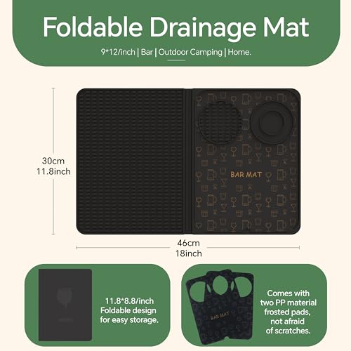 Bar Mat, Bar Accessories, Multifunctional Folding Cocktail Mat with Cutting Board, 18" X 12"(Black) Drying Mats,Bar Mat fo...