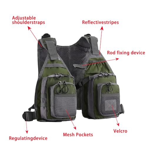 FLYDWV Breathable Fishing Vest for Men Women, Multi-Pocket Adjustable Outdoor Fly Fishing Vest for Trout Fishing and Angling