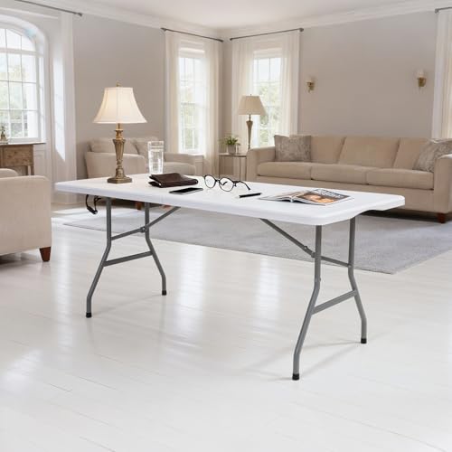 Lakhow 6ft Folding Table - Heavy Duty Portable Table Indoor Outdoor for Parties, Camping & BBQs, Folds in Half for Easy St...