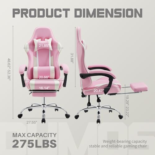 DUMOS Ergonomic Gaming Office Desk Chair with Footrest and Headrest for Adults, PU Leather Video Computer Chair with Linka...