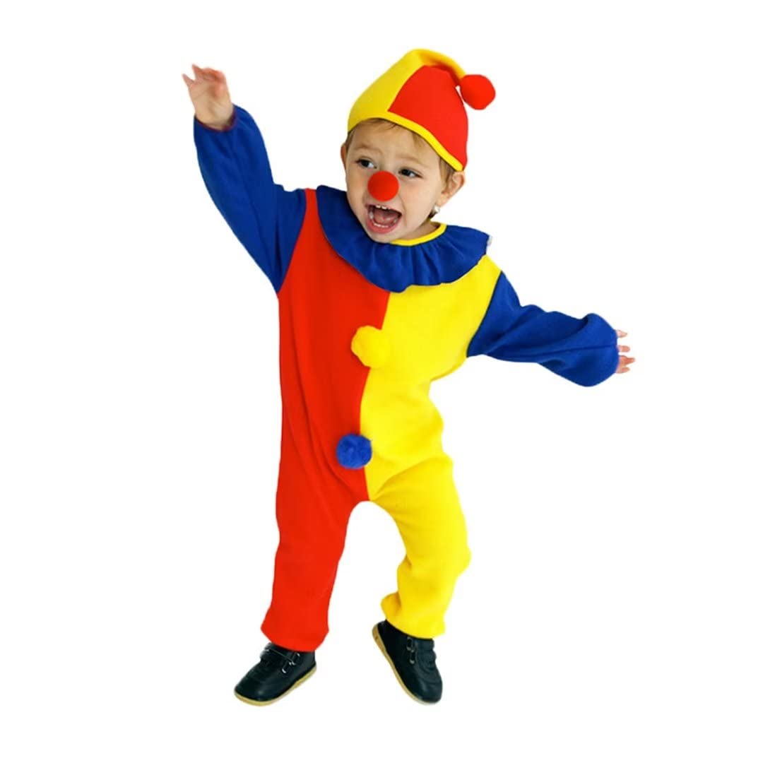QIAONIUNIU Halloween Kids Clown Costume - Toddlers Dress Up with Clown Nose and Hat, 3-5 Years Old