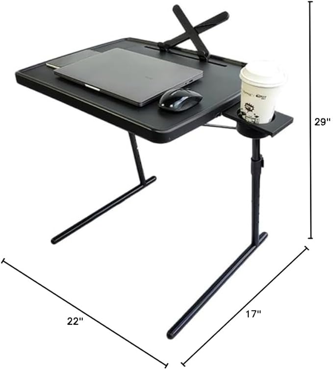 Boidheach TV Tray Stand is an Folding Table，Extra Large Table Top Adjustable TV Dining Table Tray，for Eating, Folding Laptop Table with Book Stand, Cup Holder & Tablet Slot for Bed & Sofa