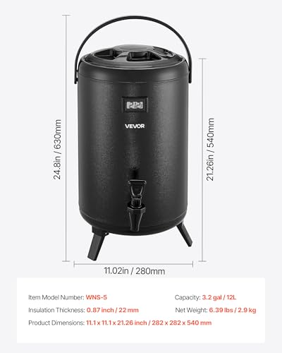 VEVOR Insulated Beverage Dispenser, 3.2 Gal/12L Stainless Steel Thermal Drink Server with Spigot & Temp Display, Suitable ...