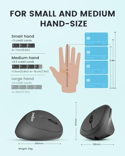 Perixx PERIMICE-719RX Wireless 2.4G Rechargeable Ergonomic Mouse - Duo Wired and Cordless Charging Feature - Wireless Char...