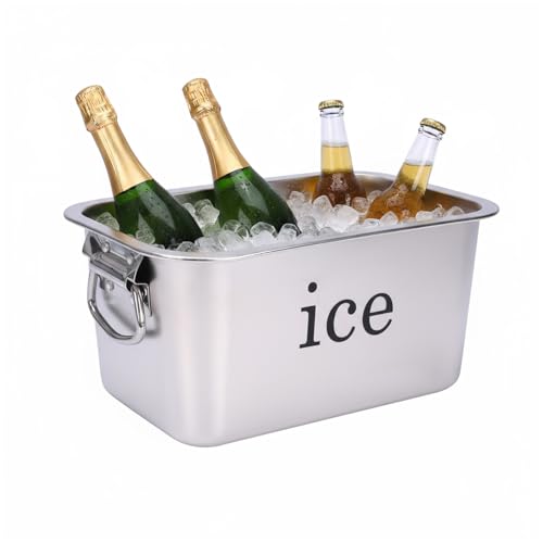 12L Ice Bucket for Freezer,Stainless Steel Ice Cube Bin with Handle,Large Capacity Ice Container Champagne Bucket Carry Dr...