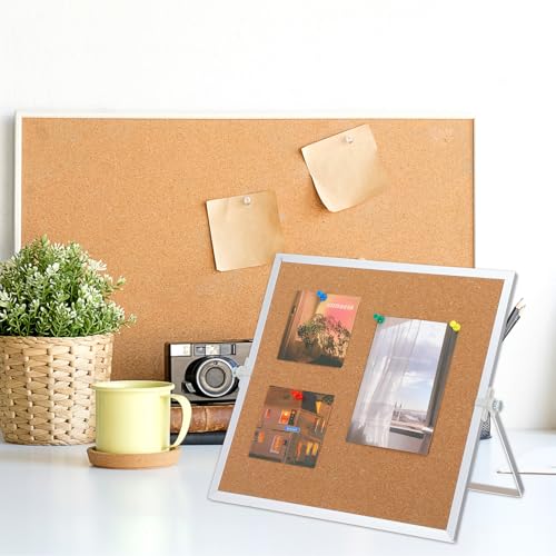 2 Pack Cork Board Bulletin Board, Double Sided Pin Board with Silver Aluminum Border, Desktop Small Cork Board with Stand ...