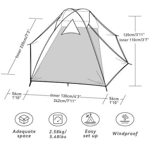 Forceatt Camping Tent 2/3/4 Person, Professional Waterproof & Windproof Lightweight Backpacking Tent Suitable for Outdoor,...