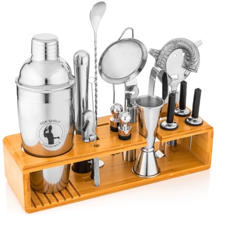 Cocktail Shaker Set Stand Only - Wooden Bartender Kit Stand - Bar Accessories Storage Holds Up to 15 Pcs - Bar Tools Set B...