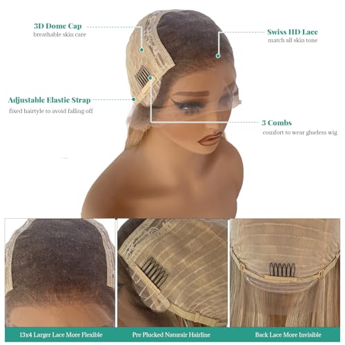 Munx Ombre Ash Blonde Lace Front Wig, 13x4 HD Transparent Lace, 180% Density, Glueless, Human Hair, Medium Size, Women's Wigs