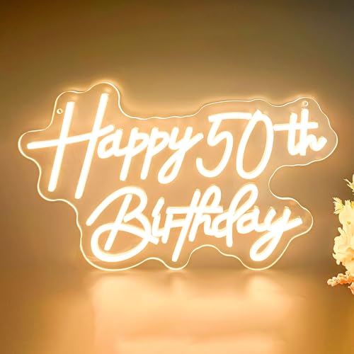 Happy 50th Birthday Neon Sign For Birthday Party16.5"*10.5" Neon Happy Birthday Led Neon Light For Party Backdrop Wall Dec...