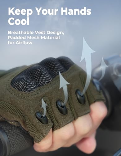 KEMIMOTO Fingerless Tactical Gloves for Men, Motorcycle Gloves for Outdoor Work Sports, Fingerless Cycling Gloves for Hunt...
