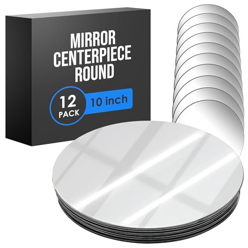 Houseables Mirror Centerpieces for Tables, Round Mirrors for Centerpieces, Mirrored Trays, Round Table Plate Tray, Circle,...