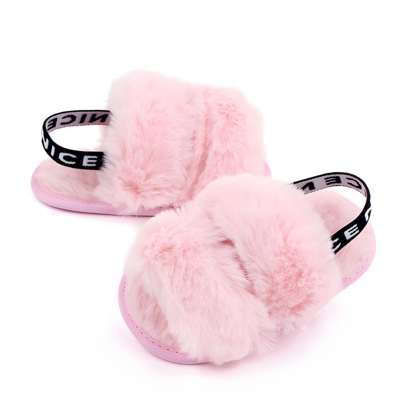 QIETION Girl's Soft Plush Lightweight House Slippers Non Slip Cross Band Slip on Open Toe Cozy Indoor Outdoor Slippers
