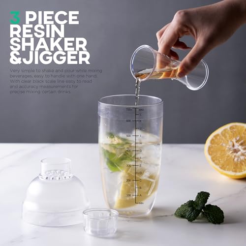 Homestia 2Pcs Plastic Cocktail Shaker with Jigger Set, Hand Shaker Mixer Cup with Scales, Transparent Bar Tool Sets With D...