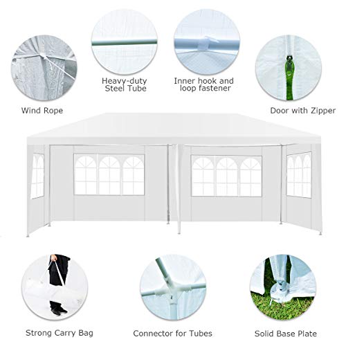 ORALNER 10'x20' Outdoor Canopy Tent, White Wedding Party Tent with 6 Removable Sidewalls & Carrying Bag, Heavy Duty Campin...