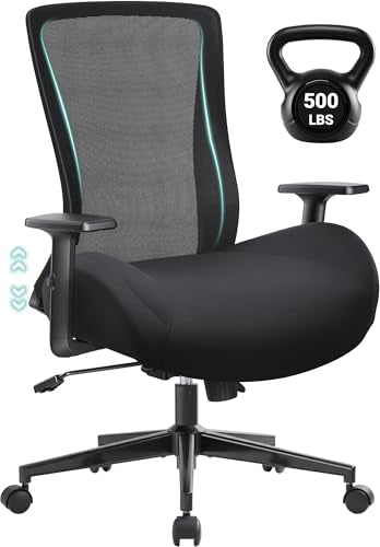 Big and Tall Home Office Desk Chair 500lb Capacity for Heavy People, Ergonomic Wide Mesh Desk Chair with Stepless Recline...
