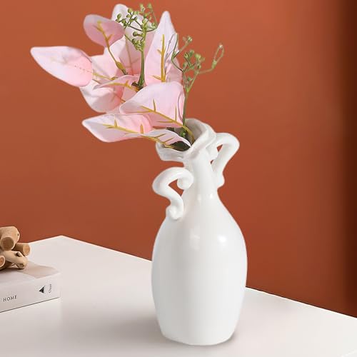 XMMEIMK Vase with Attitude, White Ceramic Small Neck Vases, Novel and Lovely Unique Shape Vase, 7inch Modern Home Decorati...
