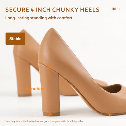 IDIFU Women's IN4 Chunky-HI Block High Heels Closed Pointed Toe Pumps Dress Office Shoes for Women