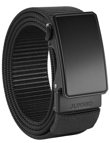 JUKMO Men's 1.5" Nylon Ratchet Belt, Casual Web Click Belt with Slide Buckle for Jeans, No Holes Adjustable Trim to Fit
