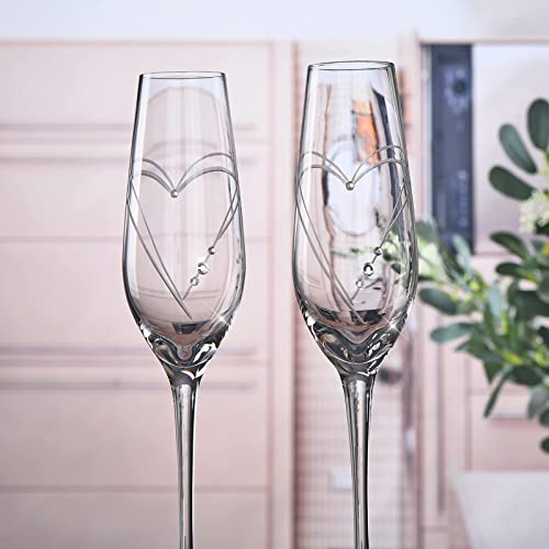 Parihy Champagne Flutes, Bride and Groom Wedding Toasting Champagne Glasses Set of 2 with Engraved Love Heart Design Embel...
