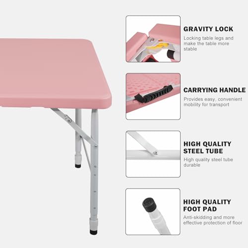 ICSPOID Portable Plastic Folding Table 4ft/6ft/8ft Heavy Duty White Black Picnic Dining Table Fold-in-Half for Camp Party ...